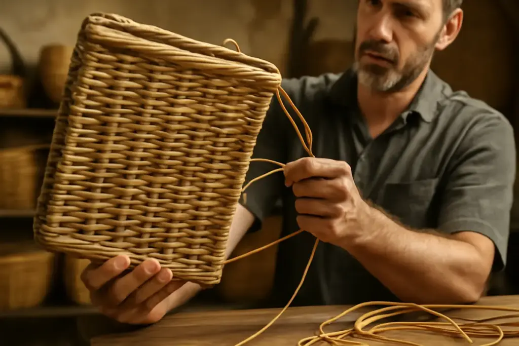 Cesteria in giunco: la tecnica invisibile che dona resistenza senza appesantire il manufatto
