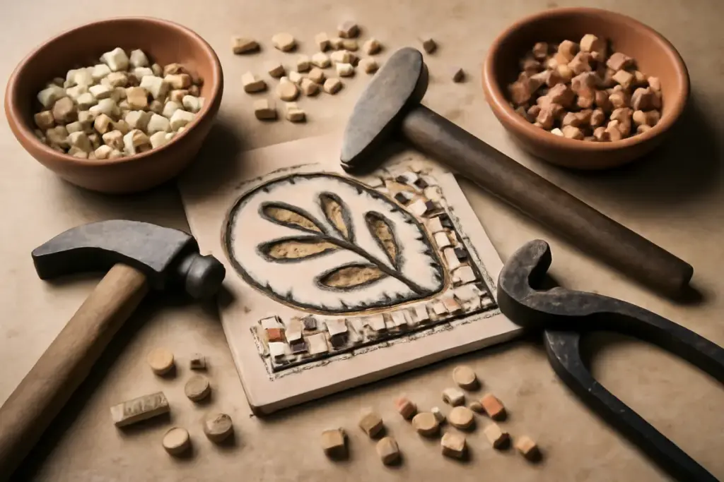 Come si inizia la realizzazione di mosaici romani? Gli strumenti poco noti ma indispensabili